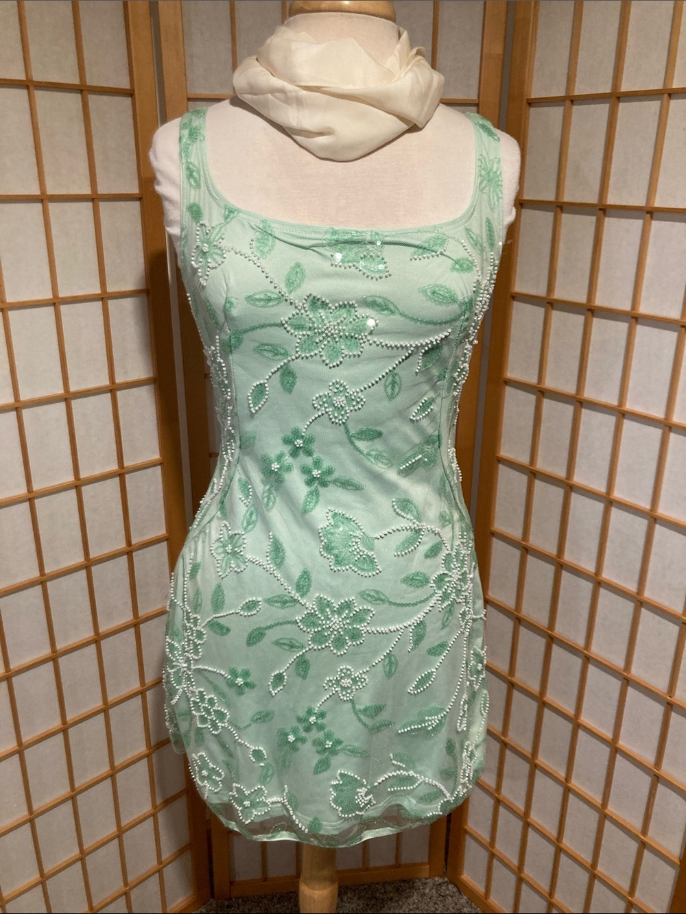 Mint Green Beaded Floral Dress